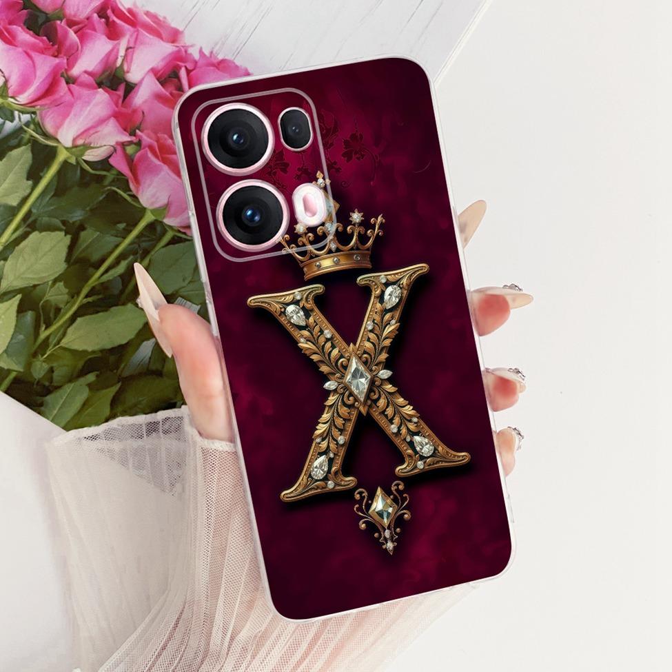 Прозрачная Для Oppo Reno 13Pro CPH2697 PKK110 Чехол Для Oppo Reno 13 Pro Чехол Роскошная Корона Буквы A-Z 2D Плоский Узор