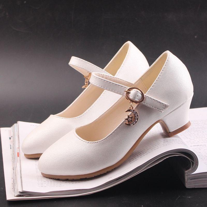 Spring and Autumn Glitter Girls High Heel Princess Shoes Student White Show Leather Shoes Children Single Shoes