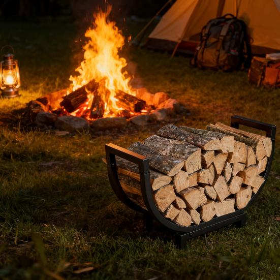 Дровница для дома и улицы, сверхпрочная, нержавеющая металлическая, изогнутая, держатель для дров, камин, патио, терраса, кострище, органайзер для хранения дров