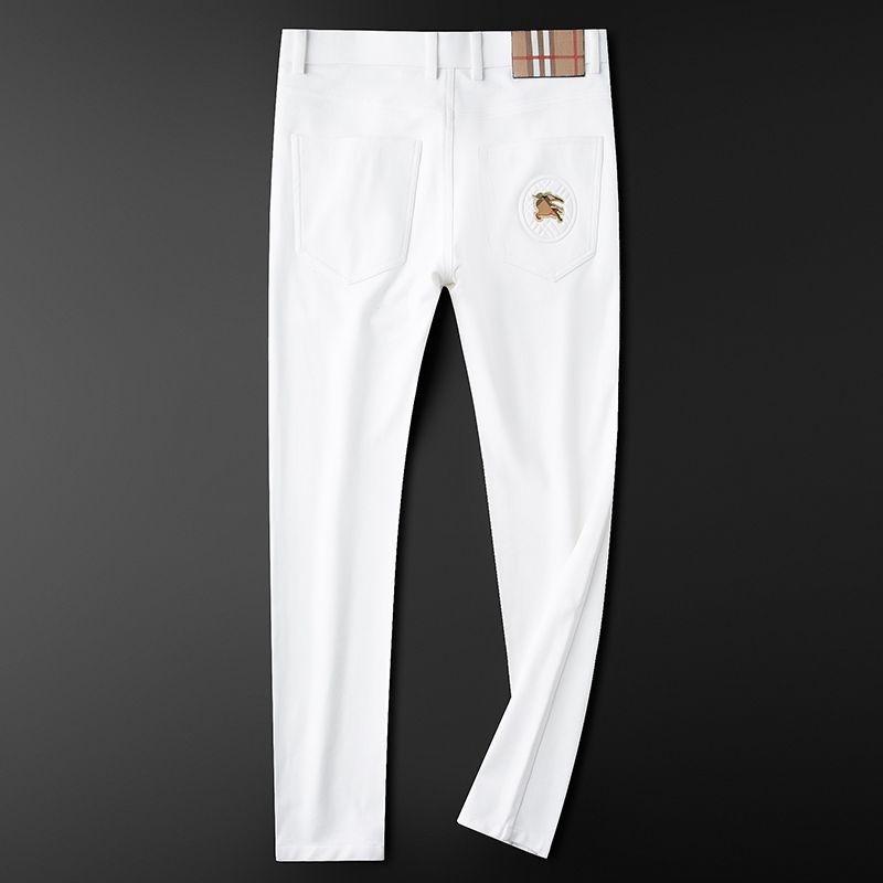 Белые мужские джинсы слим-фит, устойчивые к складкам - Стирка, прямой крой, Business Casual, легкая роскошь, модный бренд для осени и зимы.