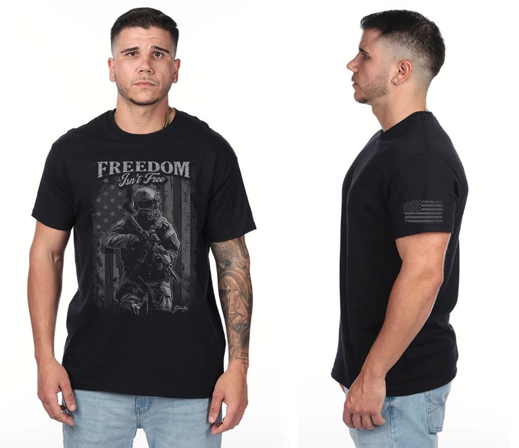 Freedom Isn't Free Military Patriotic Veterans Day T-shirt American Flag Sleeve