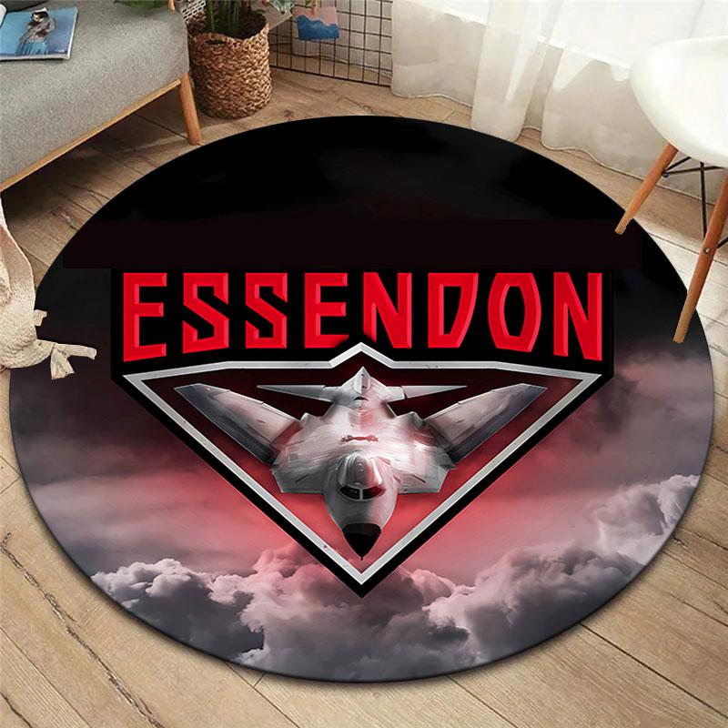Essendon Football Club Round Area Rug,Carpet Rug for Living Room Bedroom Sofa Playroom Decor,Non-slip Floor Mat