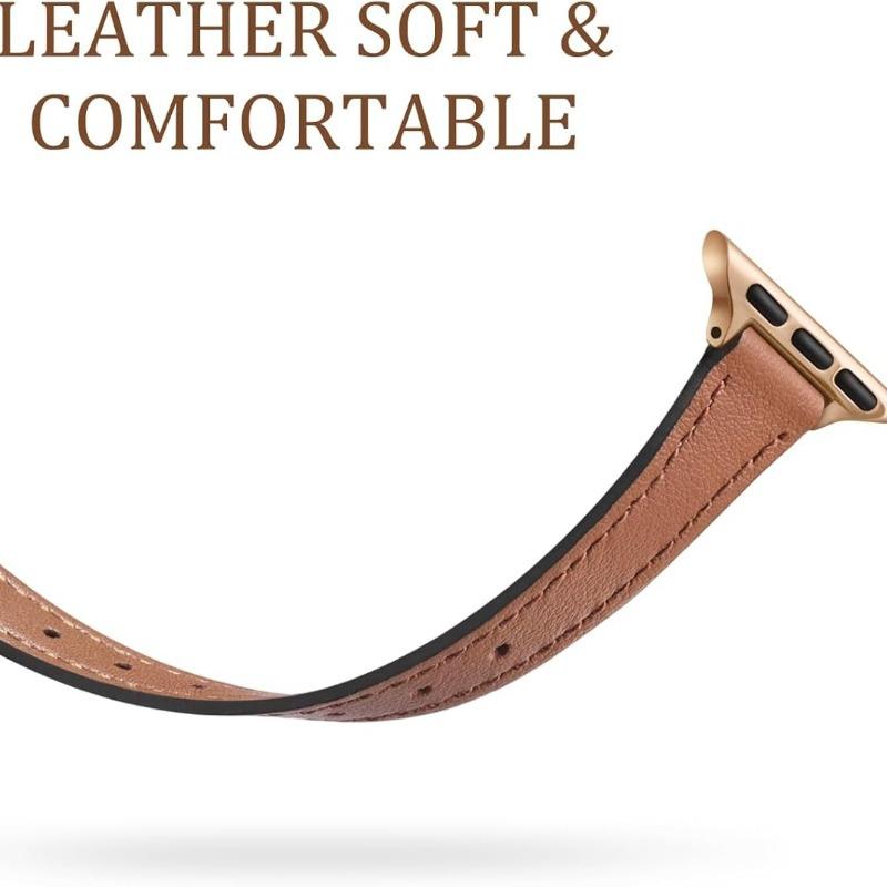 Slim Leather Band Compatible with Apple Watch Bands for Women , Top Grain Genuine Leather Strap Wristband for iWatch Series 11 10 SE 9 8 7 6 5 4 3 2 1
