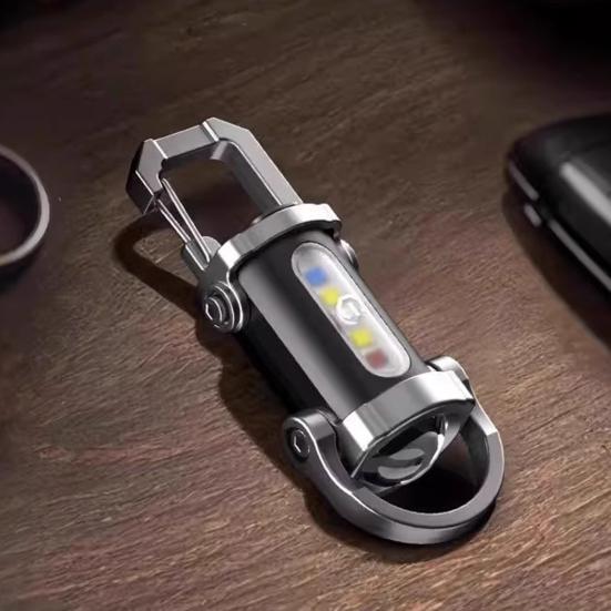 Yousheng Portable Rechargeable Keychain Flashlight Dual Light Source Control Red Warning Light Waterproof Design Key Chain