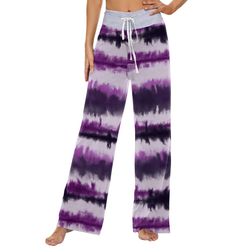 Women's Fashion Casual Comfortable Pajama Pants Tie-Dye Printed Drawstring Wide Leg Pants Trousers