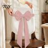 Stretch Chair Back Bows Burgundy Velvet Sashes with Elastic Straps, Reusable Bow Tie Bands for Events Cover, Decorative Ribbon Christmas Party Wedding
