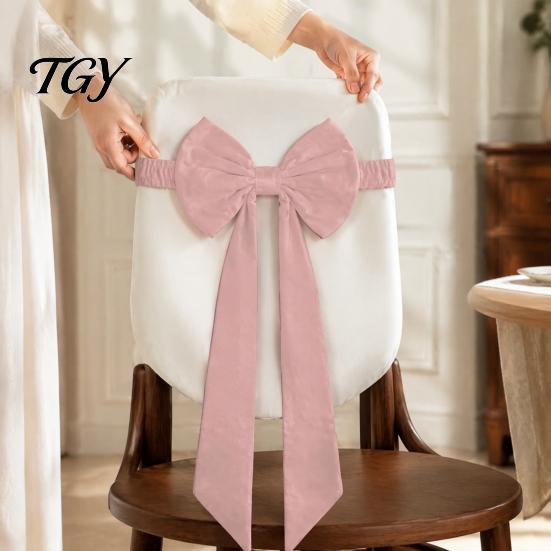 Stretch Chair Back Bows Burgundy Velvet Sashes with Elastic Straps, Reusable Bow Tie Bands for Events Cover, Decorative Ribbon Christmas Party Wedding