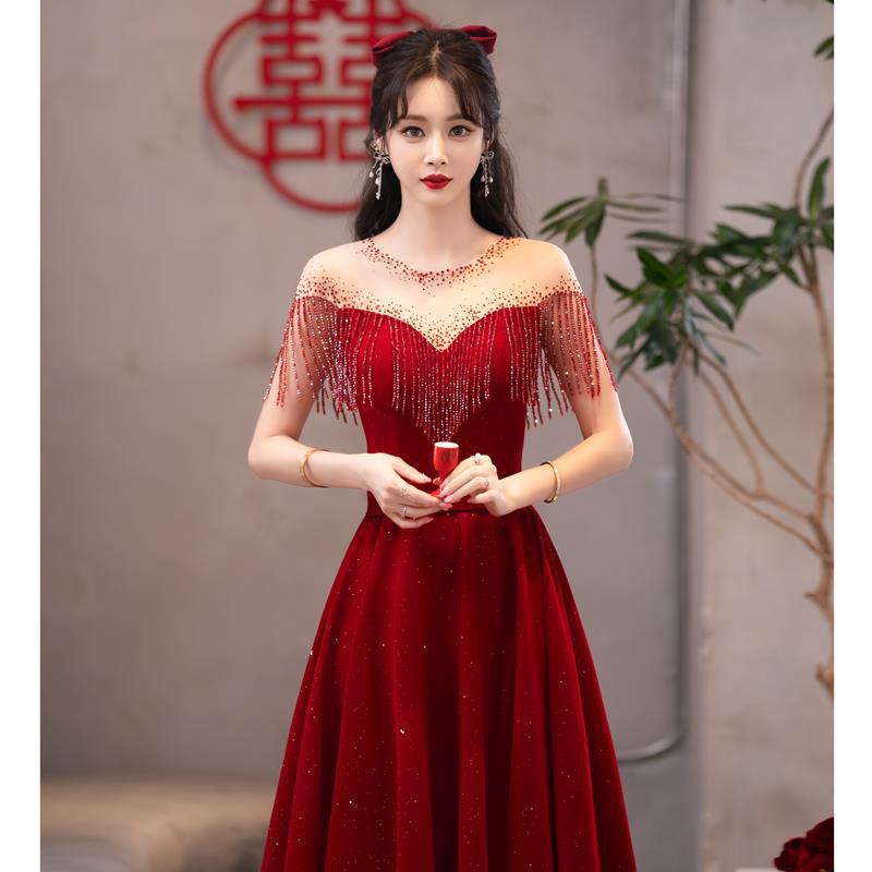 Toast Bride Summer Burgundy Back Door Small Wedding Sense Engagement Dress Evening Dress Dress Women