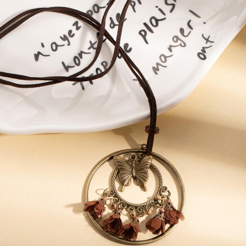 Винтажный этнический стиль, персонализированная цепочка для свитера, плетеная кисточка, кольцо-подвеска с бабочкой