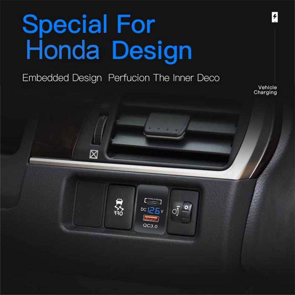 PD QC3.0 двухпортовое быстрое зарядное устройство для телефона со светодиодным вольтметром, автомобильный USB-адаптер со встроенной розеткой и кнопкой USB для всех Honda Crv CB500X