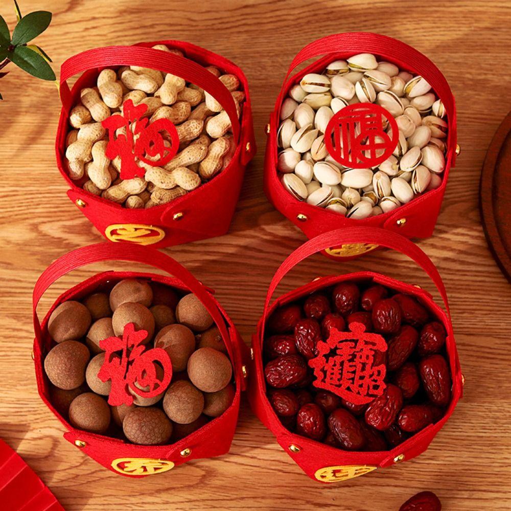 4Pcs Handle Chinese Wedding Candy Bag Big Red Wedding Candy Gift Boxs Marriage Supplies