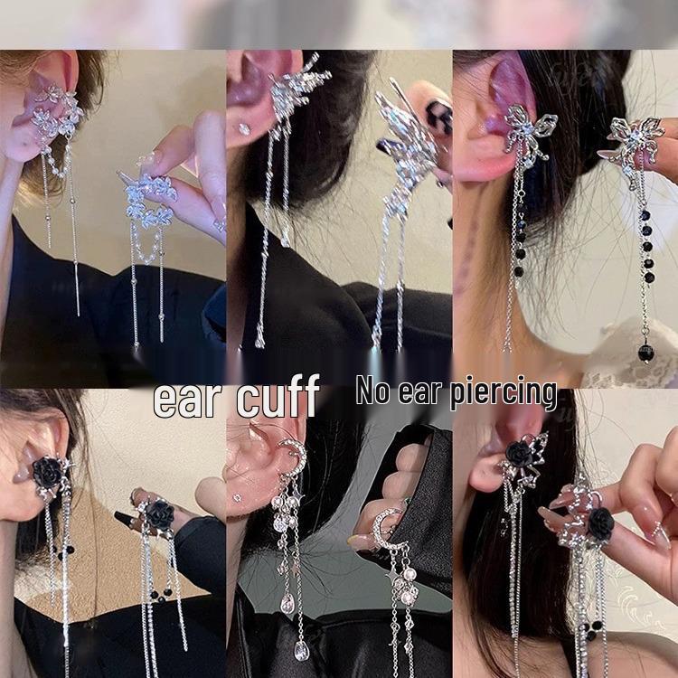 Серьги-клипсы с кисточками из циркония в виде звезд и луны, серебряная игла: Милые, Крутые, Подходящие ко всему серьги-клипсы.