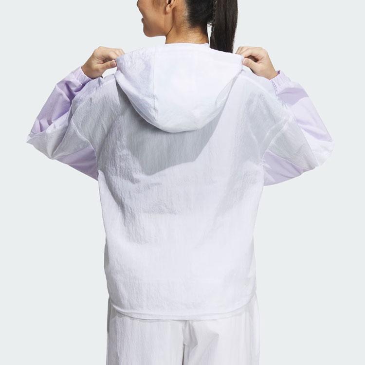 Adidas Двухцветная спортивная повседневная ветровка с капюшоном, женская верхняя одежда, белая IP0751