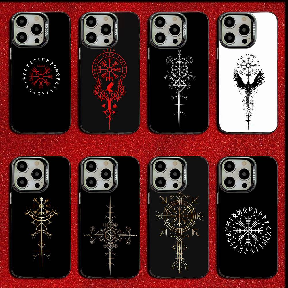 V-Viking V-Vegvisir Навигационный Компас Чехол для Телефона Для iPhone 16,15,14,13,12,11,Mini,Pro,E,SE4,MAX Конфетный Матовый Черный Чехол