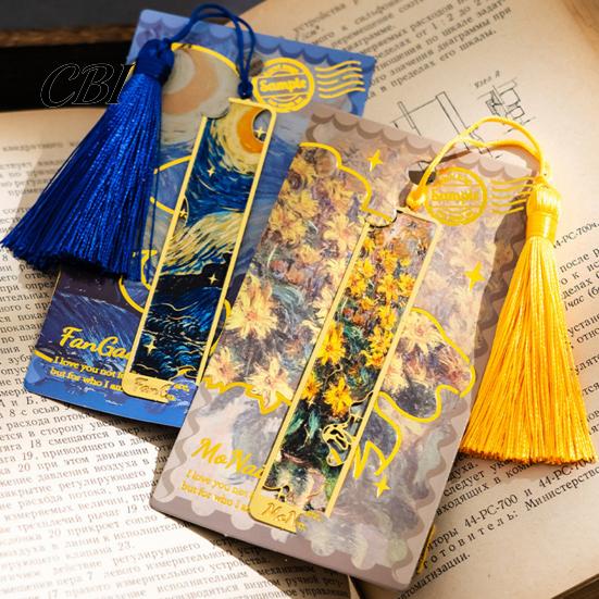 Полый резной металлический закладка для книг Закладки с кисточкой, Тема «Живопись маслом» Книга Уникальный подарок Отметка страницы, Аксессуар для чтения для любителей, Женщин, Учителей,