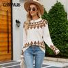 Осенне-зимний женский свитер, винтажный жаккардовый вязаный свитер, женский пуловер с круглым вырезом и длинными рукавами, свитер