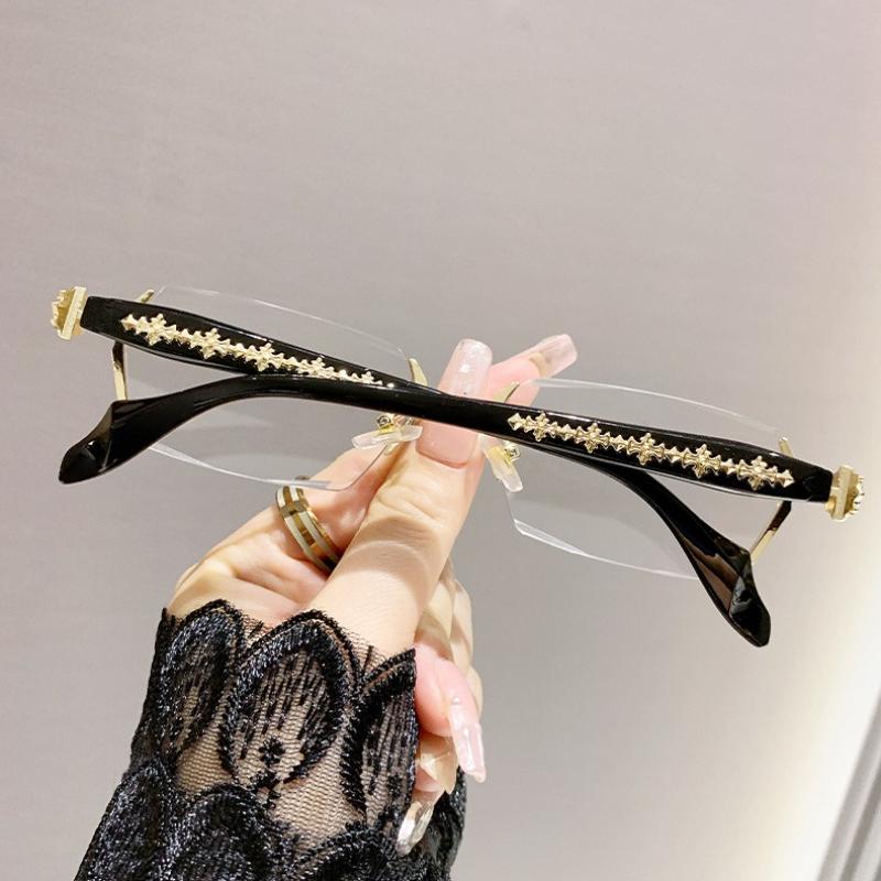 Fashion And Luxurious Photochromic Myopia Glasses Frameless Cut Edge High-End Metal Frame Blue Light Blocking Eye Protection