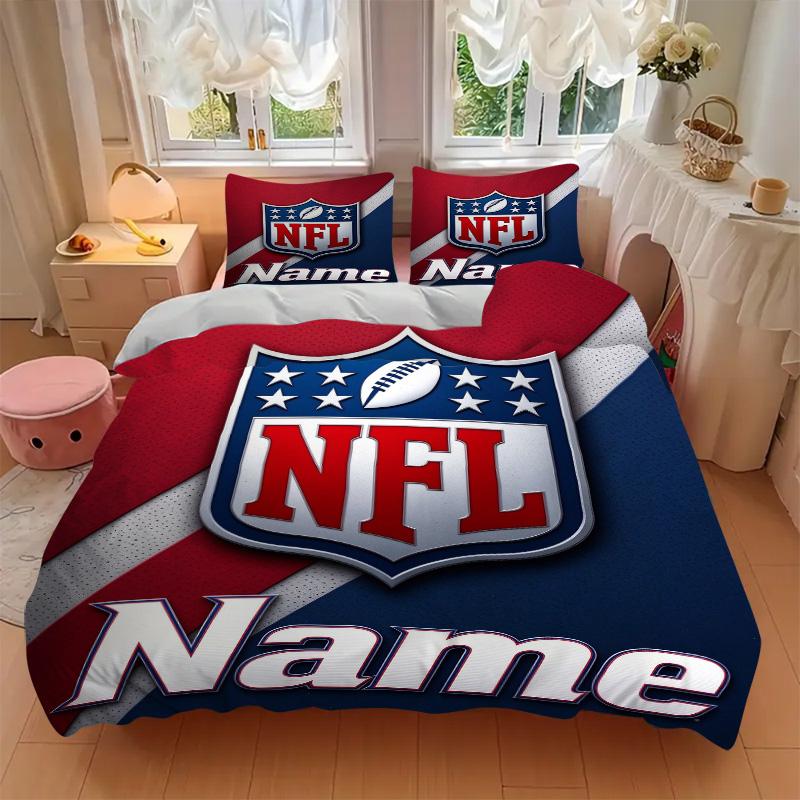 Personalized Nfl Team Soft Bedding 3 Piece Set HD Print Duvet Cover Pillowcases for Teens Adult Bedroom Decoration Christmas Gift C10397