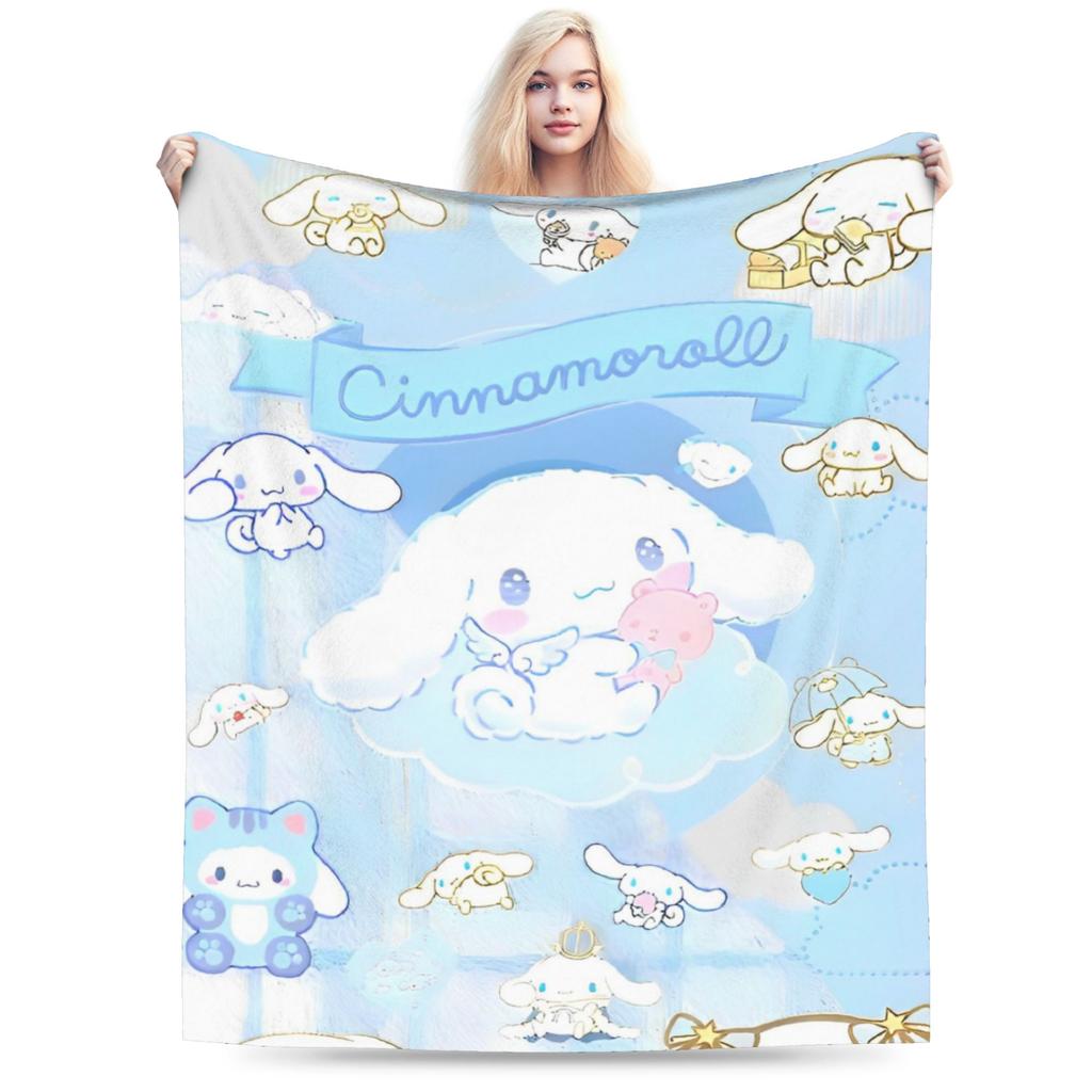Kawaii Cinnamoroll Fleece Blanket Sanrio Cute Cartoon Dog Vintage Throw Blanket for Home Hotel Sofa 200x150cm Rug Piece