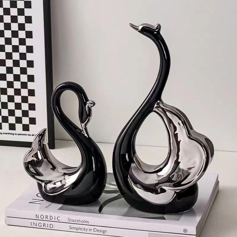 Elegant Swan Couple Ornaments for Living Room and Wine Cabinet Decor