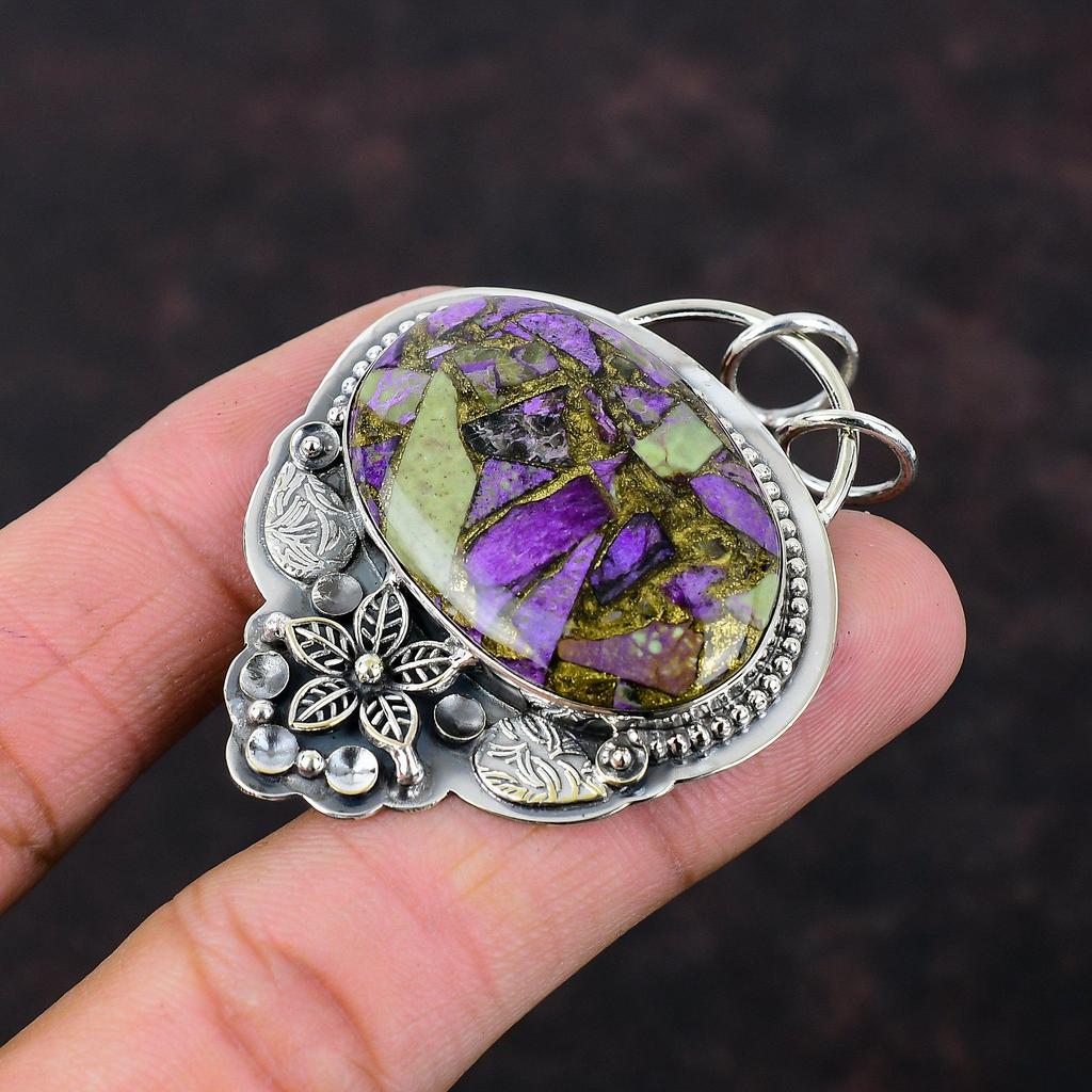 Медный кулон с пурпуритом, стильные ювелирные изделия ручной работы, кулон из стерлингового серебра 925 пробы, приличный драгоценный камень, кулон в виде цветка, подарок для девушки, эффектные ювелирные изделия