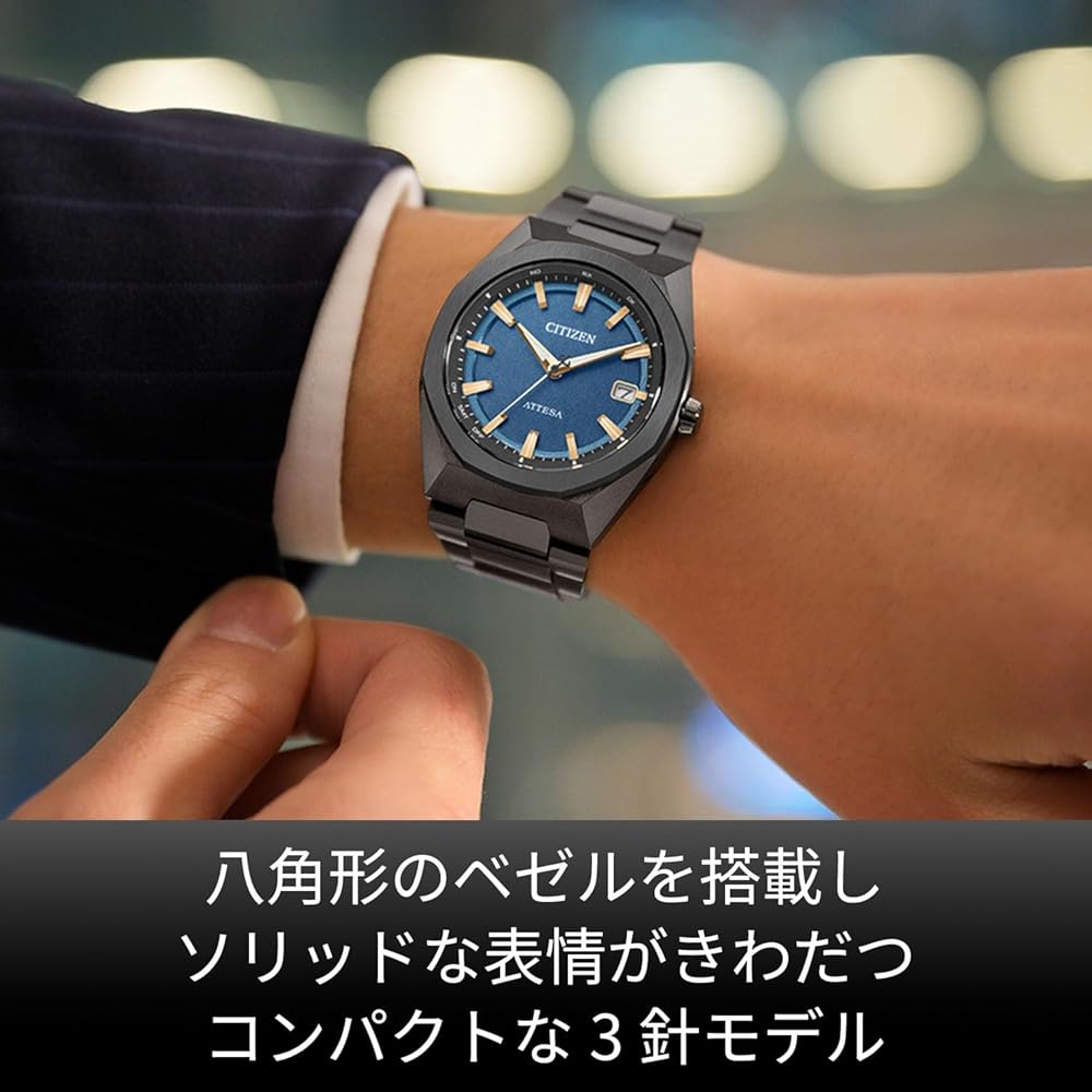 Мужские часы Citizen Attesa Eco-Drive с солнечной батареей, черные с синим, титановые, аналоговые, легкие, водонепроницаемые