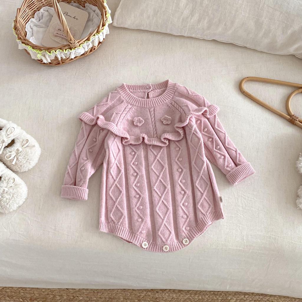 Baby Solid Color Winter Romper 2025 - Korean Style Jacquard Onesie for Newborns. Super Cute and Trendy!