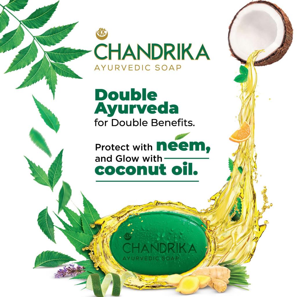 Chandrika Ayurvedic Classic Handmade Soap For Naturally Radiant Skin | Herbal Bath Bar With Coconut & Sandalwood Oils | (125g X 6N) Pack of 1