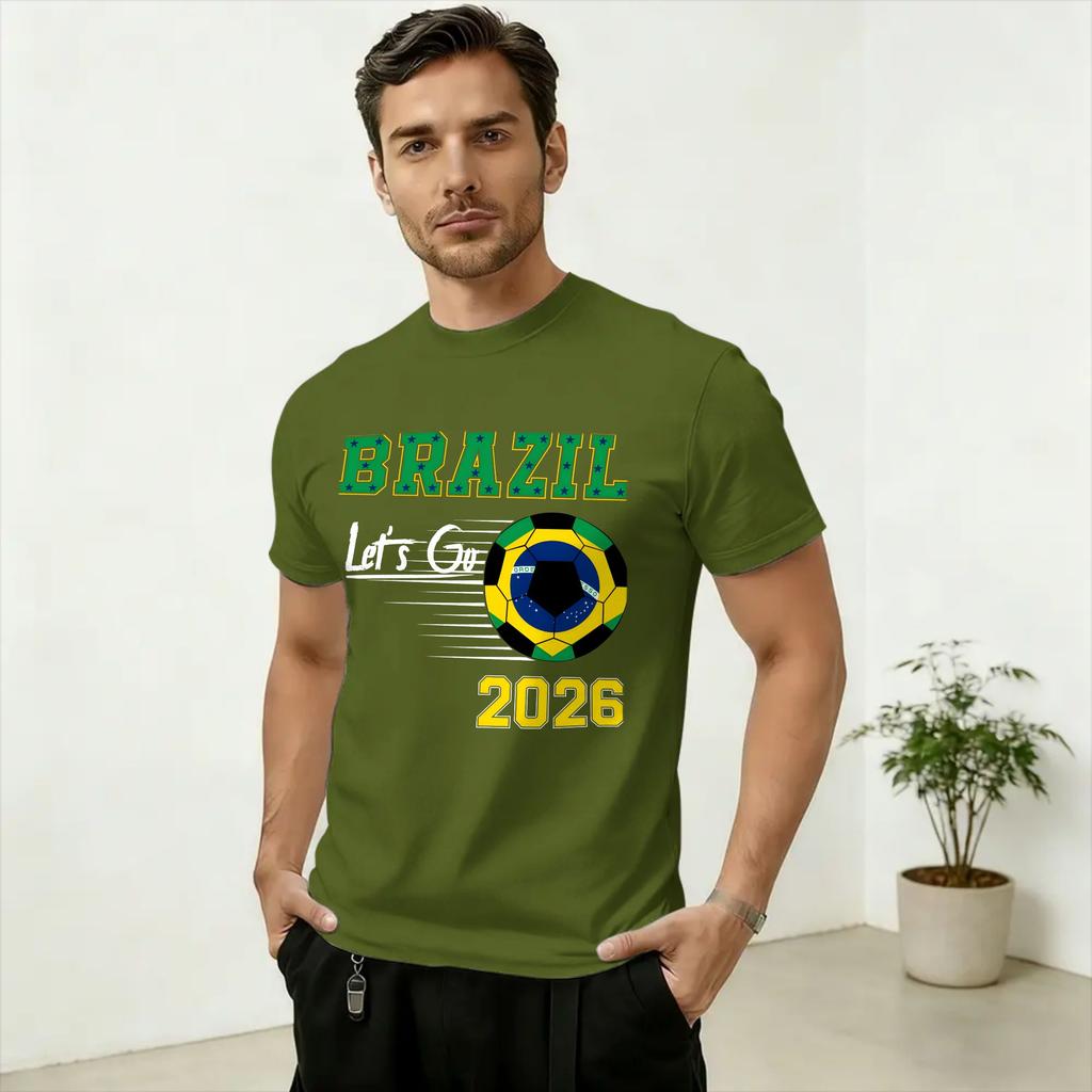 Unisex TShirt Brazil Football 2026 Leisure 100 Cotton Tees Short Sleeve T Shirts Crewneck Tops Gift Idea