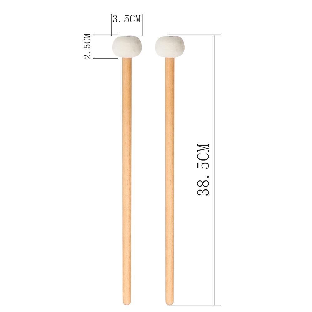 1 пара фетровых барабанных палочек с деревянной ручкой для ударных инструментов белого цвета