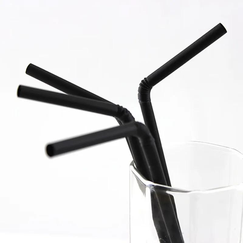 100Pcs Black Plastic Straws Drinking Disposable Rietjes 21cm Long Flexible Cocktail Straw For Kitchen Beverage Accessories
