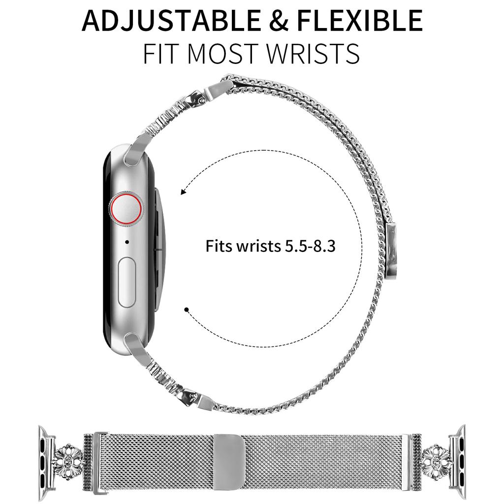 Для Apple Watch 10 46 мм/Ultra 2/Ultra 49 мм/9 8 7 45 мм/SE (2023) SE (2022) SE 6 5 4 44мм/3 2 1 42мм Ремешок Цветок Магнитный Сетчатый Ремешок для Часов