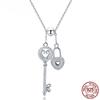 Romantic 925 Sterling Silver Key of Heart Lock Chain Pendant Necklaces for Women Sterling Silver Jewelry Collar