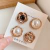 1set Pearl Flower Brooch Pins Crystal Enamel Button Brooches For Women Trendy Metal Sweater Shirt Hijab Pin Jewelry Accessories