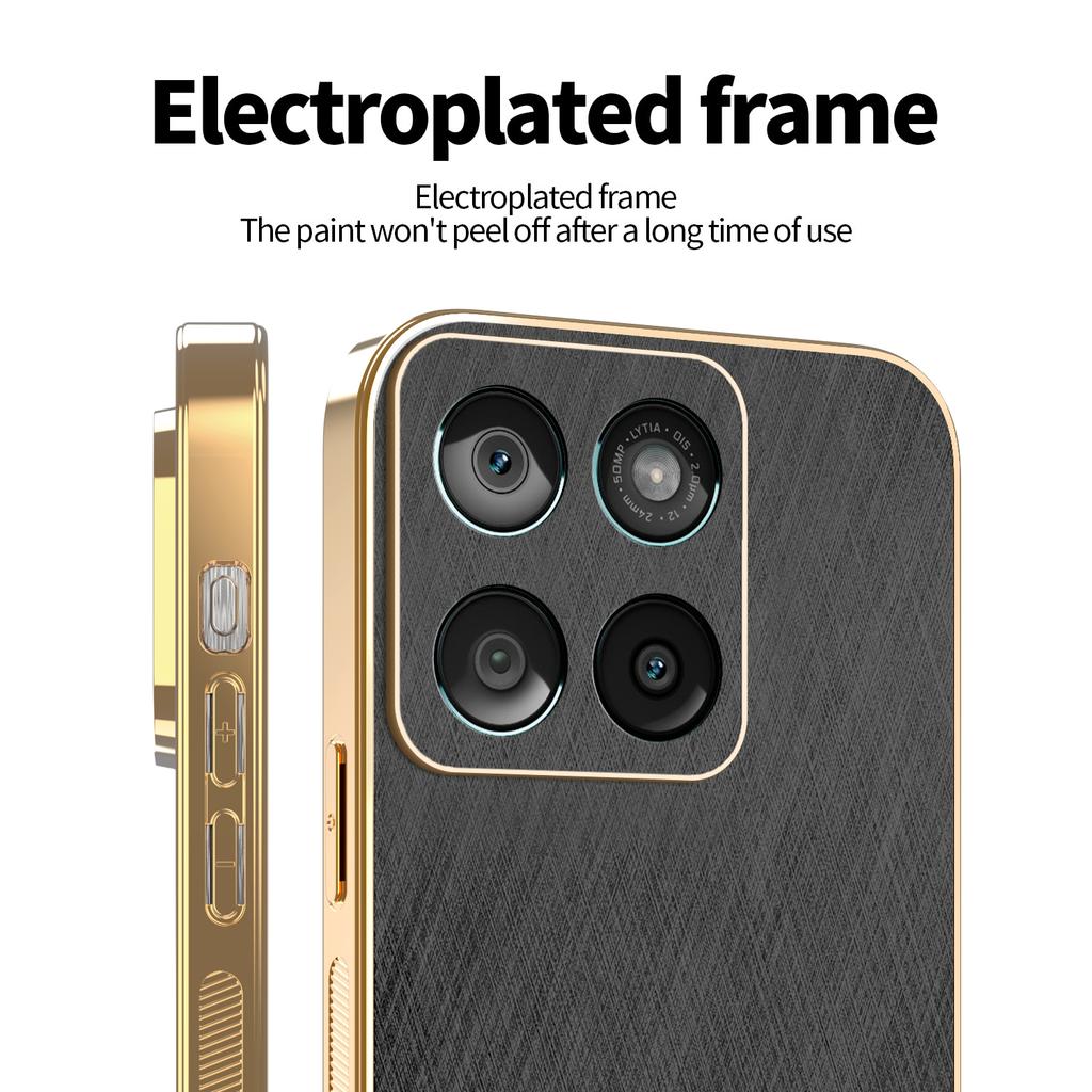 For Motorola Edge 60 Fusion, Phone Case Luxury Brushed Leather Electroplated Bumper Soft TPU Cover