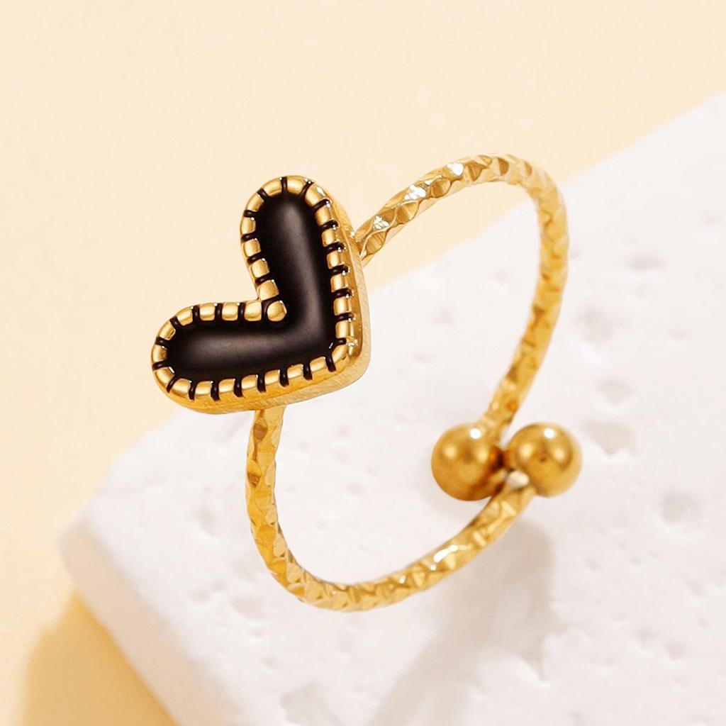 Кольцо из нержавеющей стали в форме сердца для женщин, стиль прямой трансляции - Милый и нежный дизайн с капельным маслом