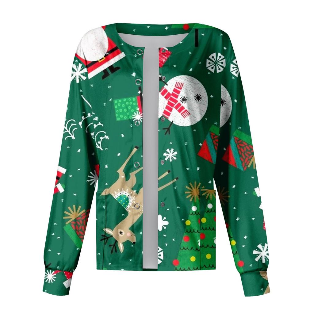 Women's Casual Long Sleeve Single Breasted Christmas Printed Dry-nurse Top
