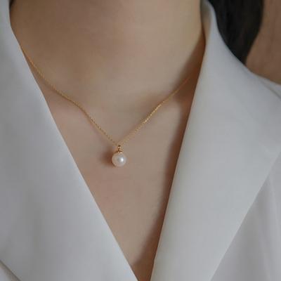 Женское серебряное колье 925 пробы с одной жемчужиной, покрытие 14-каратным золотом