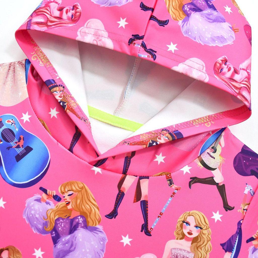 5242 Kids Girls Taylor Swift Cartoon Printed Casual Long Sleeves Hoodies