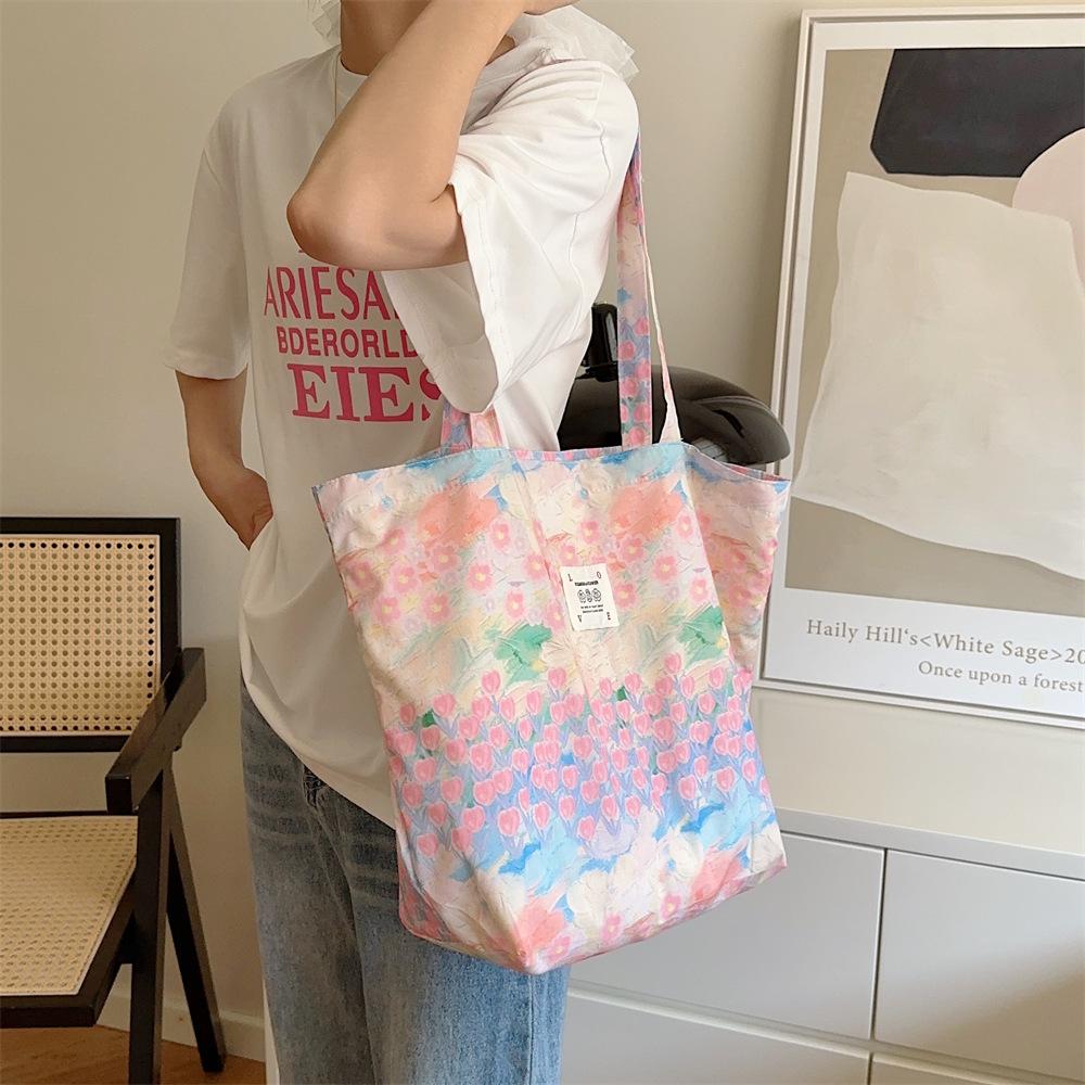 Sweet Flower Ladies Eco Shopping Bags Large Capacity Women's Shoulder Bag Thin Cotton Portable Female Travel Tote Handbags