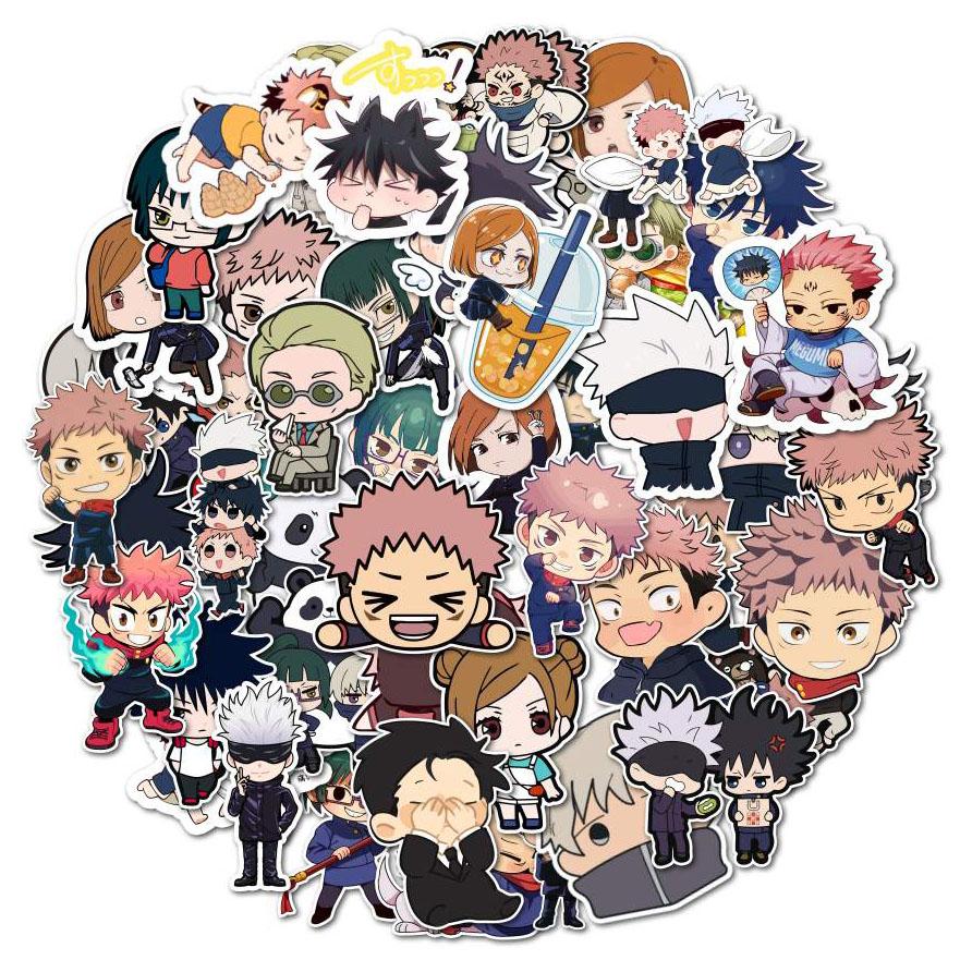 50 шт. аниме-стикеров Jujutsu Kaisen, основанных на японской манге, можно использовать для украшения компьютеров, а также в качестве подарков или праздничных презентов.