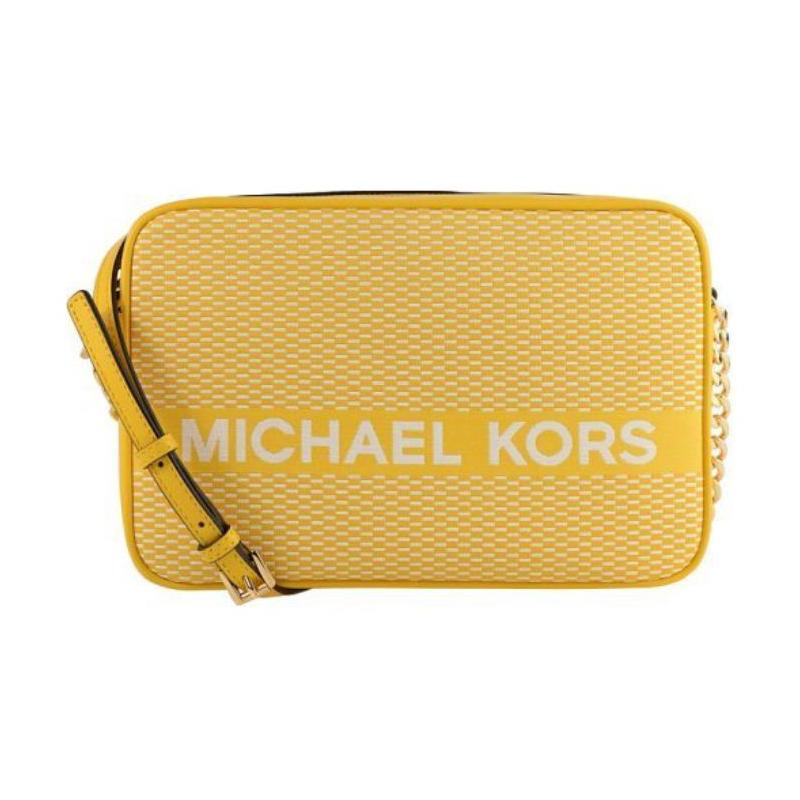 Michael Kors Сумка через плечо женская желтая, холст, искусственная кожа и кожа, застежка-молния, логотип бренда