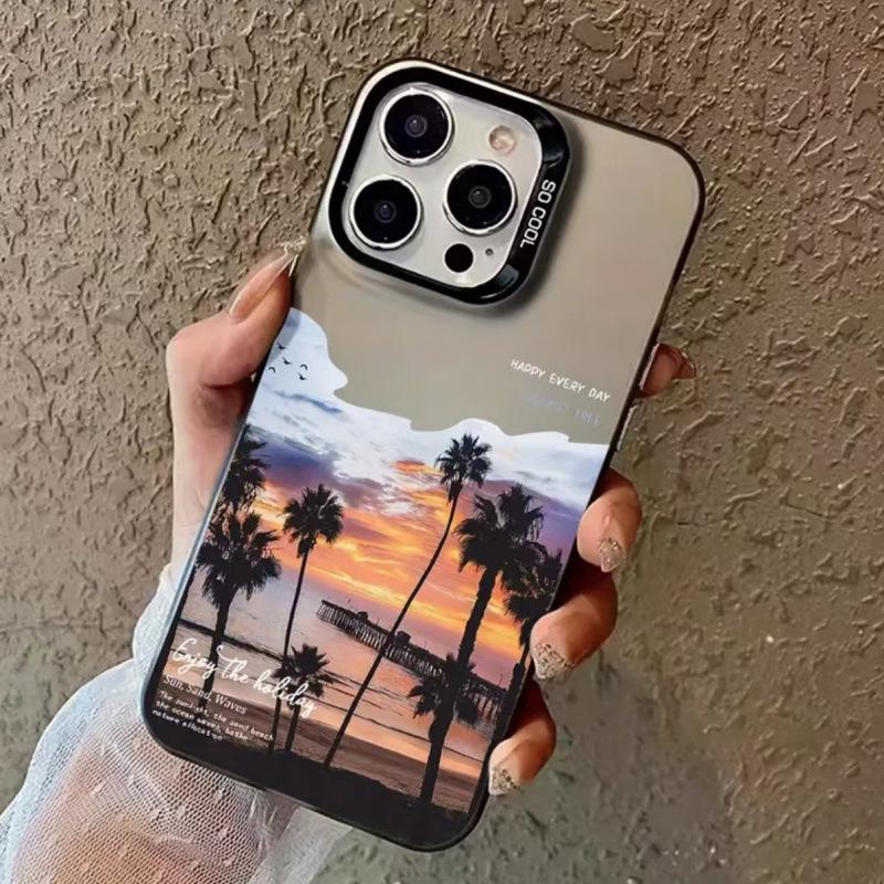 Silver Twilight Coconut Tree Phone Case for Apple 17/16/15 Pro/14 Pro Max/13/12/11/X