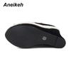 Aneikeh/летняя женская обувь, сандалии на платформе, сандалии-гладиаторы из флока, модные туфли на танкетке с пряжкой и ремешком, вечерние черные туфли на каблуке с круглым носком, размеры 35–42