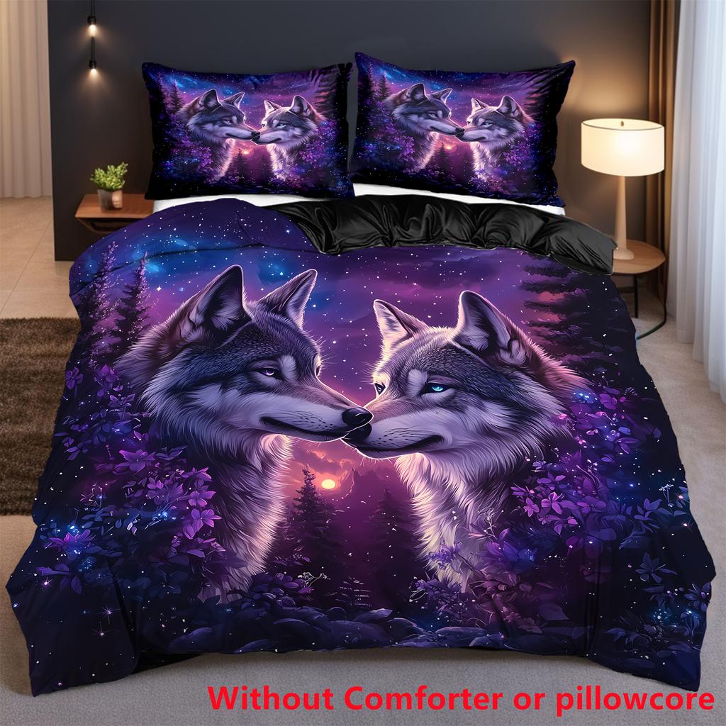 Quilt Cover 3D Printed Cartoon Anime Wolf Duvet Comforter  Polyester Soft And Comfortable Night Sky Bedding Sheets Sets