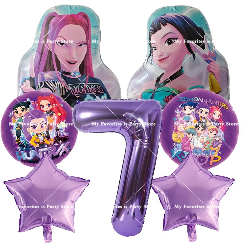 Kpop Demon Hunters Birthday Balloons Set Number Balloon Suit Foil Ballon Cartoon Birthday Party Supplies Decor Baby Shower Gift