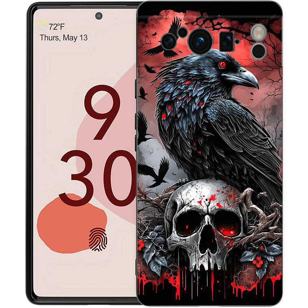 Raven Crow Skull Pattern Phone Case Cover for Google Pixel 9 8 7 6 7A 6A Pro Shockproof Soft TPU 9 Pro XL Shell Capas Fundas