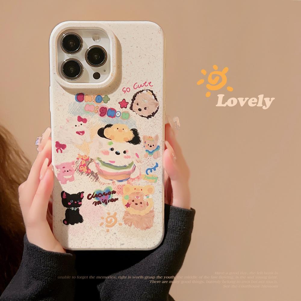 Разлагаемые Животные Подходящие для Чехла для Мобильного Телефона 14ProMax IPhone 13 Масляная Живопись Мультяшный Дудл 16 Apple 15 Милая Серия