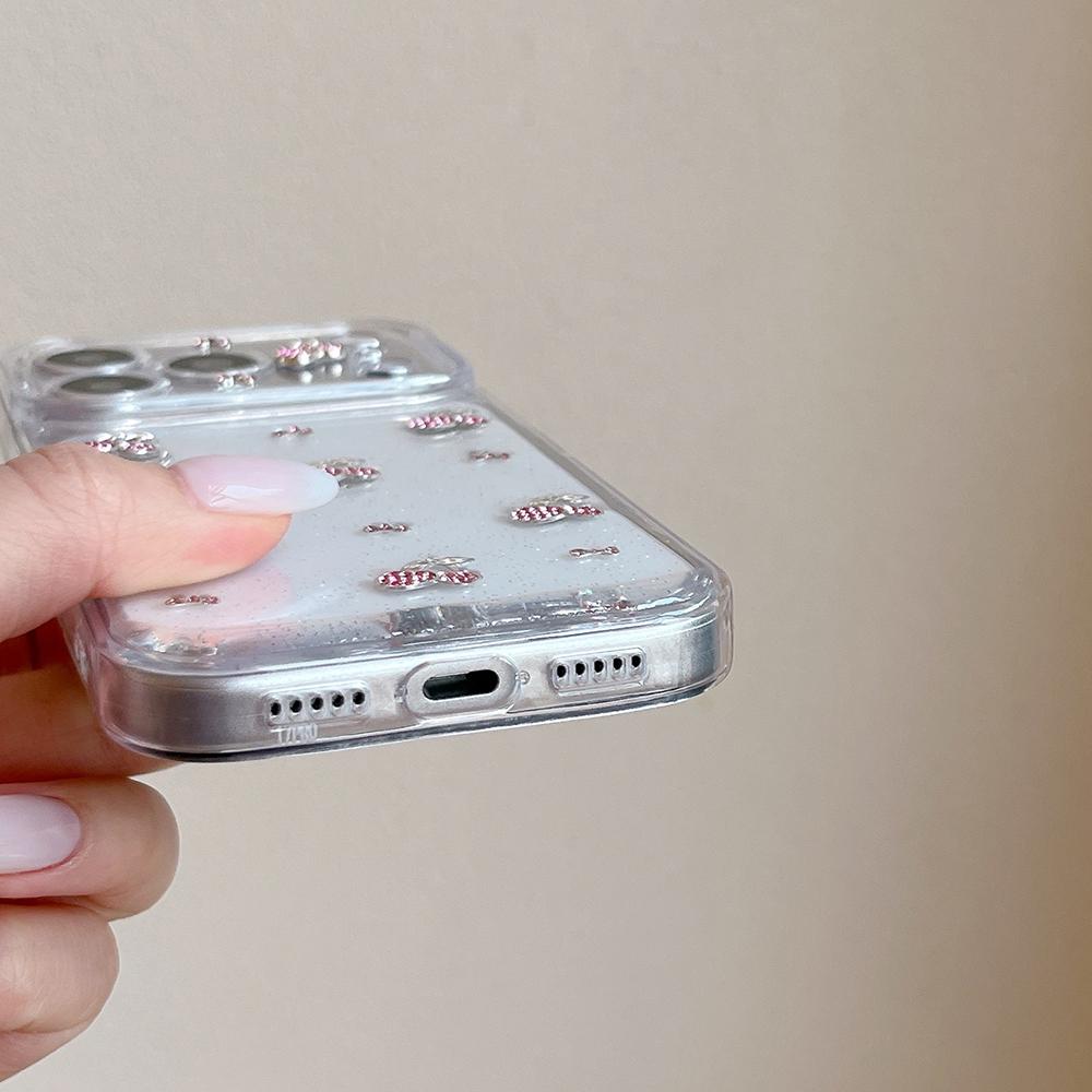 Милый 3D чехол для телефона с бриллиантовой вишней для iPhone 17 16 15 14 13 12 11 Pro Max Мягкий противоударный чехол Эпоксидный блестящий корпус