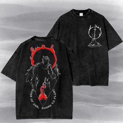 Dark Souls 3 Born of Ash Vintage Wash Tee - Soul of Cinder T Shirt, Darksign Bonfire Streetwear, Bound To Flame, Gamer Gift.
